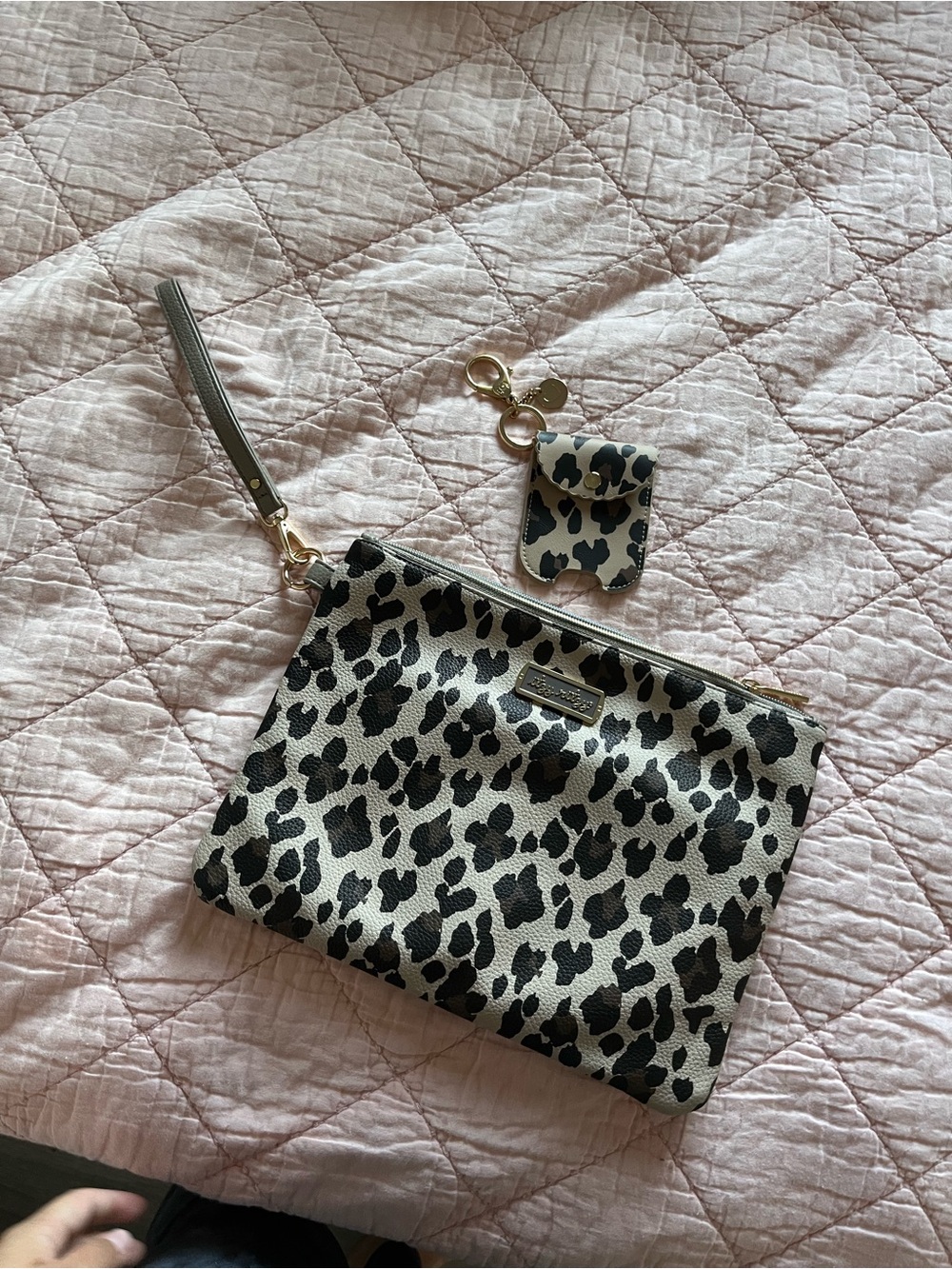 Itzy Ritzy Leopard Print Wristlet Clutch in Black and Cream
